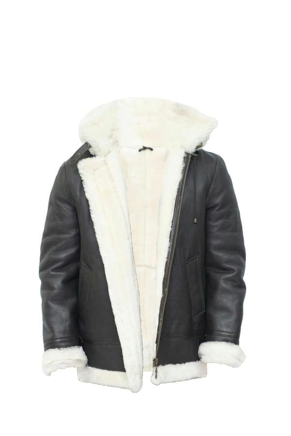Infinity Leather Mens Hooded Sheepskin Leather B3 Flying Jacket-Harwich