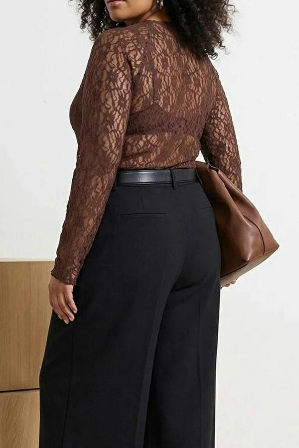 WOVCOR Black Lace Knit Plus Size Blouse