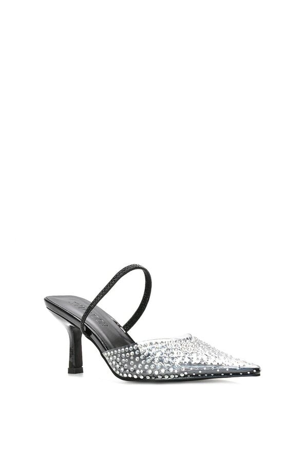 XY LONDON Clear Perspex Diamante Stiletto Heel Slingback Court Shoes