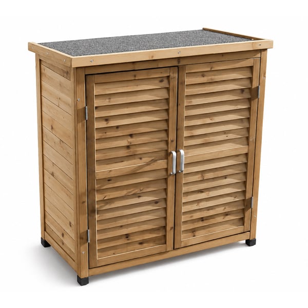 Wooden Tool Shed Storage Cabinet Natural, Outdoor Garden Storage with Felted Roof, Louvred Double Doors, 3 Shelves