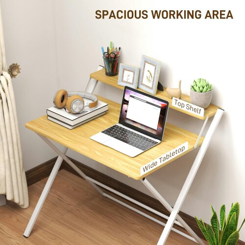 Wyld Haus Lune 86cm Maple Wood Effect Folding Desk With 2 Tier Storage Shelves