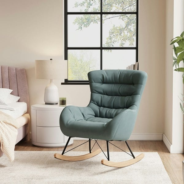96cm Height Cyan Nordic Wooden Rocking Chair for Living Room Bedroom Rocking Chairs Living and Home