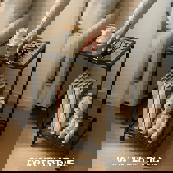 Rafaelo Mobilia 2PC Bedside Nightstand Tables With Metal Frame Black