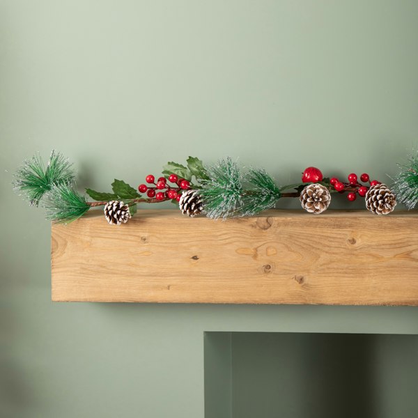 Samuel Alexander 1.5m Christmas Berry Garland with Pinecones and Silver Glitter Tips