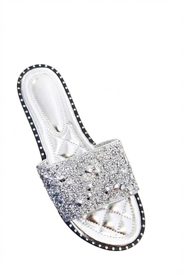 Sofie Embellished Slip On Sandals - Silver_wb
