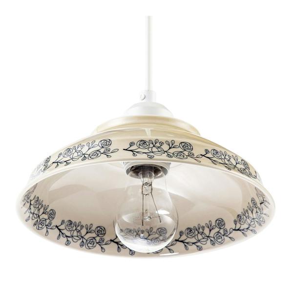 Cream Gloss Ceramic Pendant Light Shade with Navy Blue Floral Design Image 5