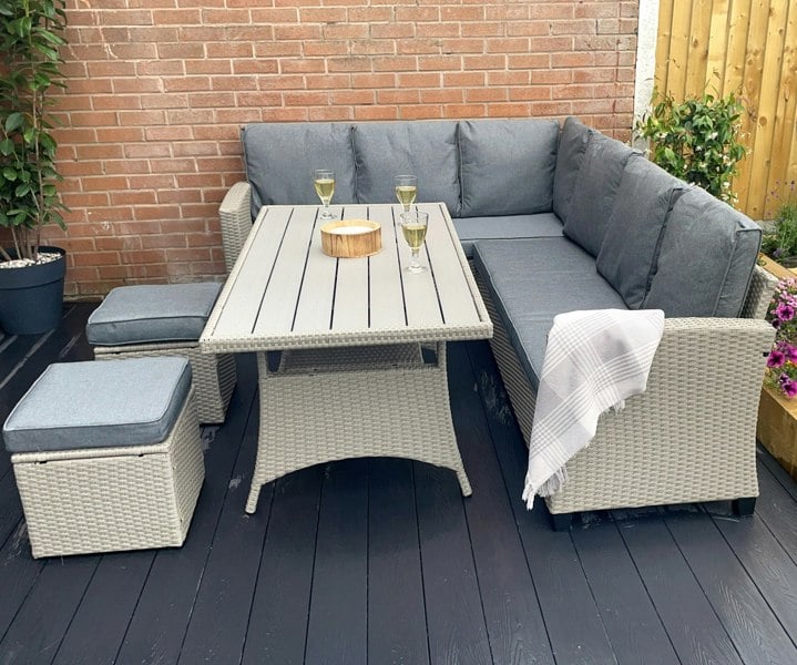 Outdoor Living York 8 Seat grey rattan corner sofa dining set