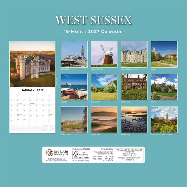 West Sussex Calendar 2027, Wall Calendars, Month To View, Travel, Gift