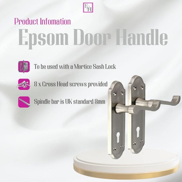 EDH Door Hardware Premium Satin Nickel Internal Lock Door Handle Set+3 Lever Mortice Sash Lock, 2 Pairs
