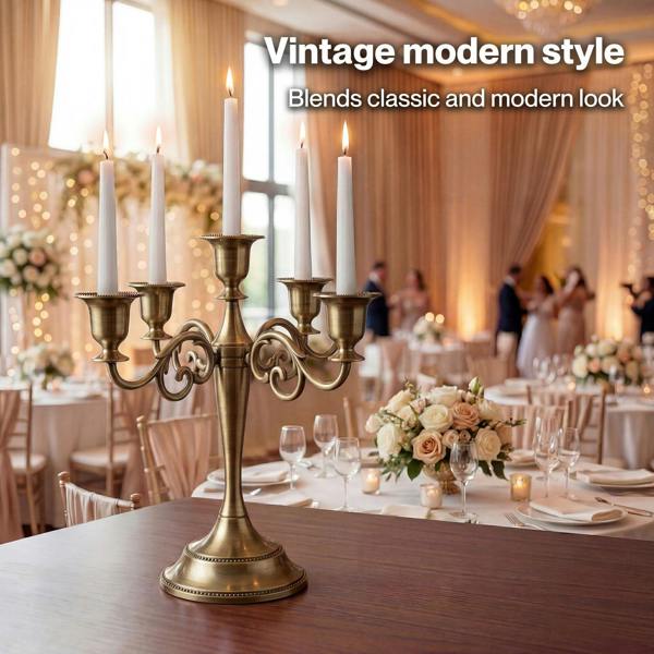 Levede Candle Holder 5 Arm Metal Candelabra Bronze Candlestick Stand Centerpiece