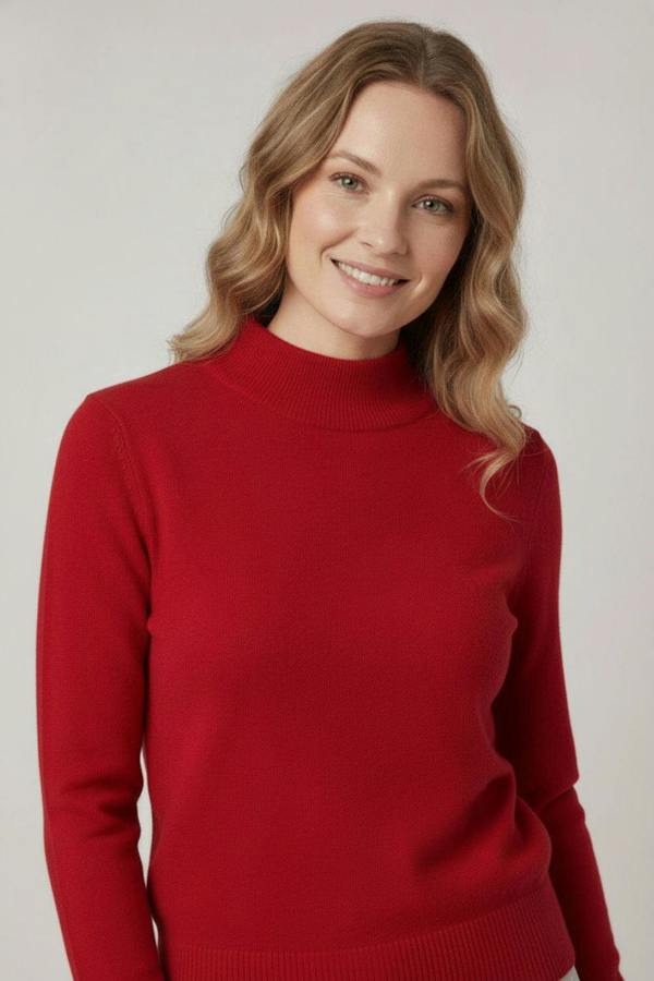 Red | High Neck Long Sleeve Slim Fit Top
