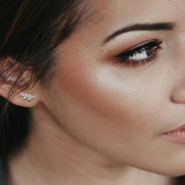 Aye Do Gifts Cubic Zirconia Silver Leaf Stud Earrings