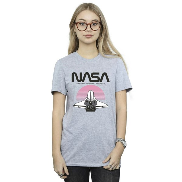 NASA Womens Space Shuttle Sunset Cotton Boyfriend T-Shirt - Sports Grey