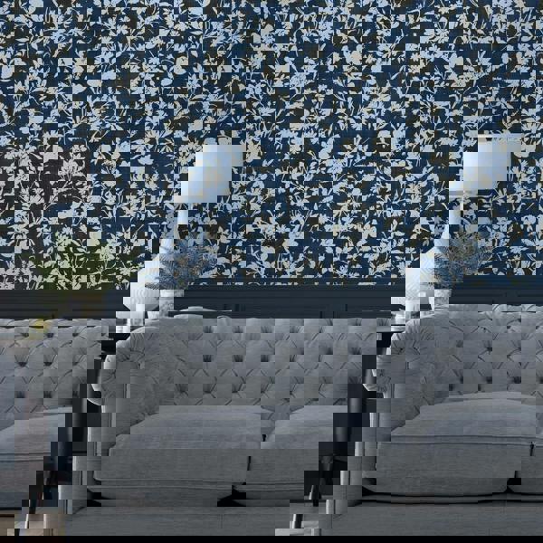 Laura Ashley Rye Wallpaper - Midnight Seaspray Blue - 10m