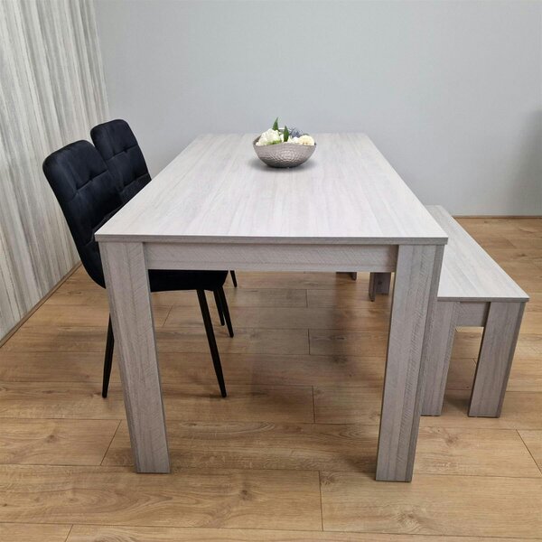 Kosy Koala Modern Grey Rectangle Dining Table Set With 2 Black Velvet Chairs And 1 Bench Dining Room Furniture