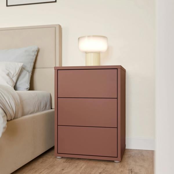Furniture To Go Alice Springs Bedside Cabinet with 3 Drawers Push-to-Open in Terracotta