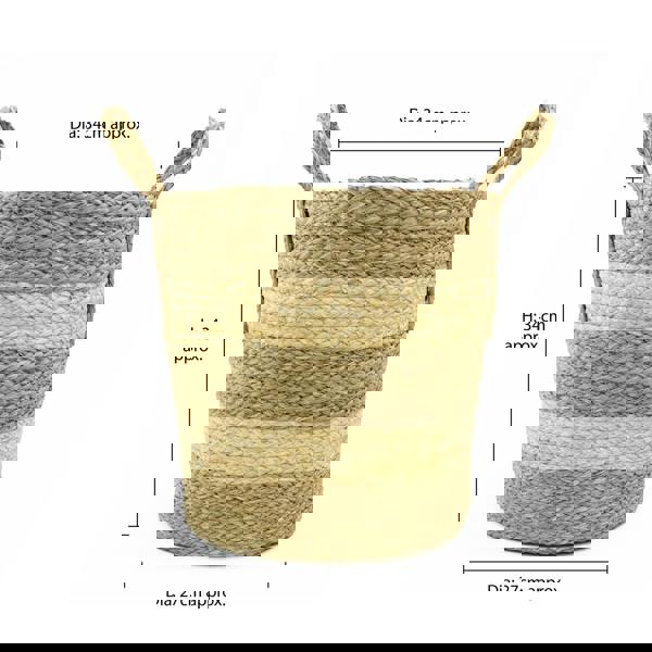 JVL Palma Natural Round Woven Storage Basket for Home Organisation, Brown