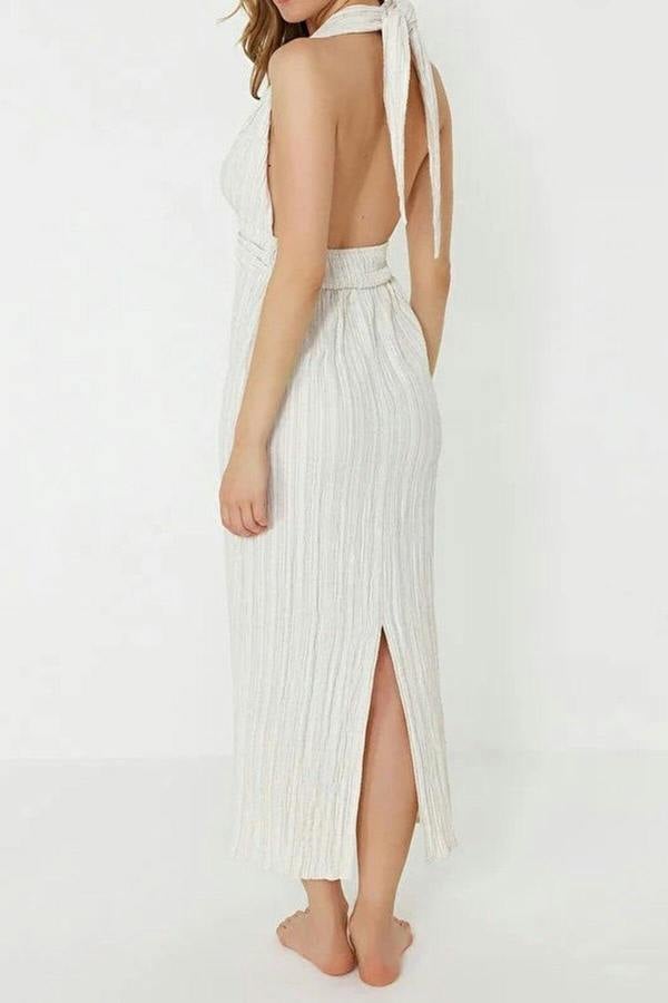 WOVCOR Woven Backless Maxi Beach Dress
