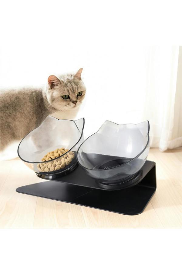 Living and Home 15° Tilted Elevated Feeder with Double Cat Bowls