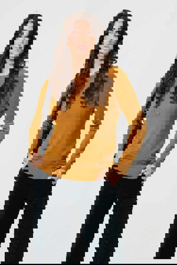 Mustard | Floral Gemstone Embellished Jumper
