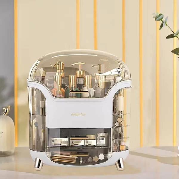 Dyzi Elegant Clear Dustproof Makeup Organizer 2 Drawers & Handle