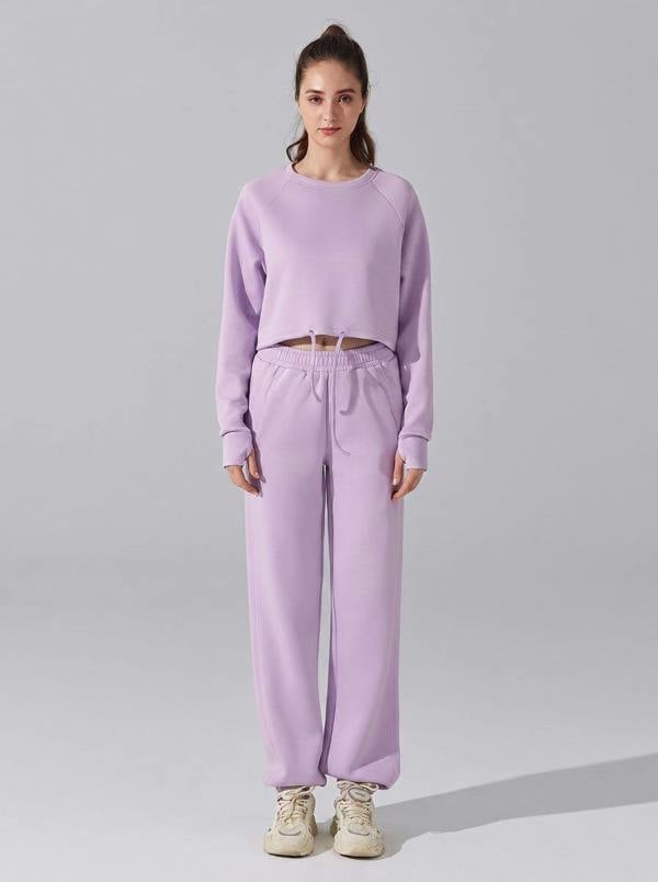 Anniou Women's Cropped Drawstring Sweat Set - purple