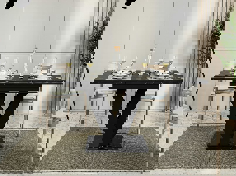 Modern black royal marble dining table MASIV, perfect for elegant interiors.