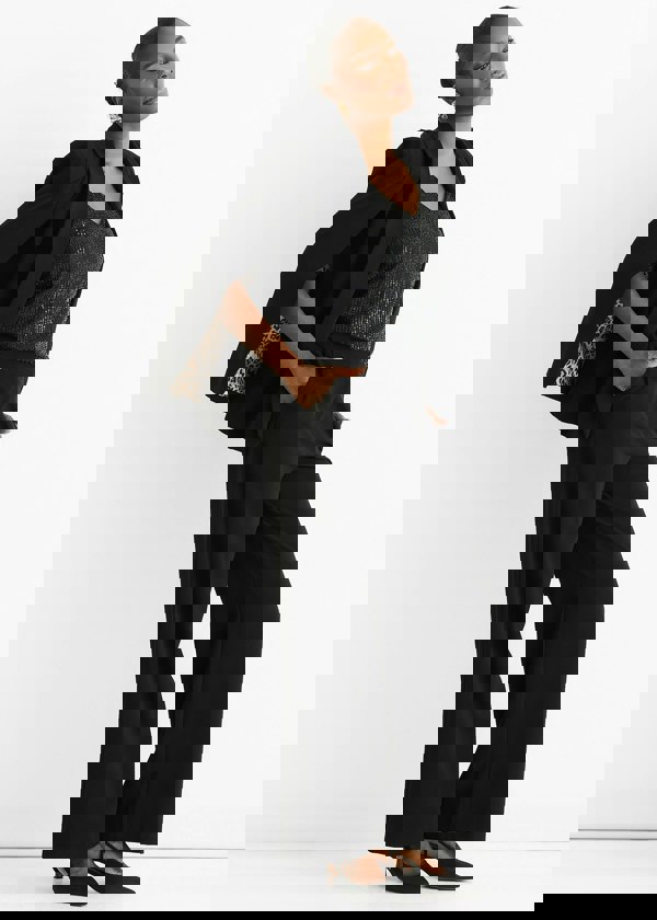 Gini London Black Tailoring Cape with Leopard Print Lining