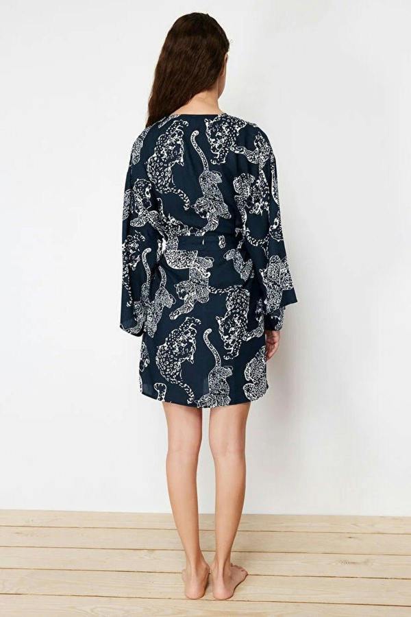 WOVCOR Belted Animal Print Viscose Woven Dressing Gown