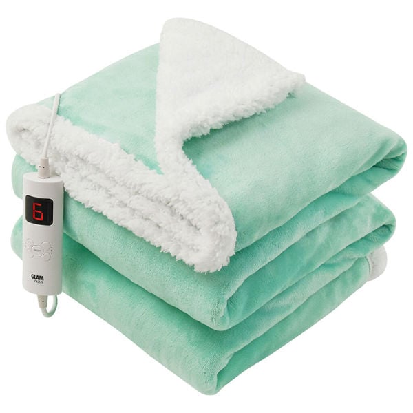 GlamHaus Heated Throw Electric Fleece Over Blanket Sofa Bed Large 160 X 130cm Lucite Green