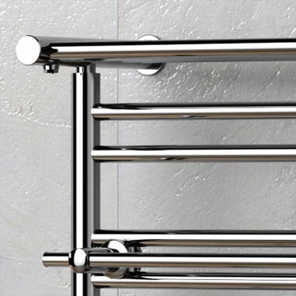 MYHOMEWARE 490mm Wide Electric Chrome Heated Towel Rail Radiator Top Shelf & Two Towel Holder OSLO For Bathroom - AF Thermostatic Element