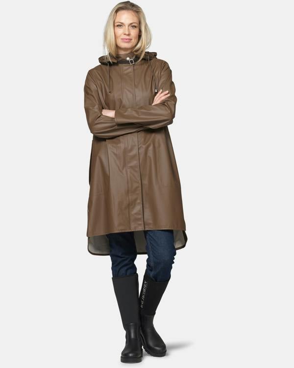 Ilse Jacobsen Rain Womens A - Line Rubberised Raincoat - Mud 206 | CHO | Designer Womens Rain Coats
