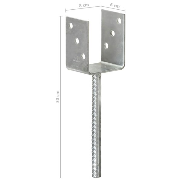 Berkfield Fence Anchors 6 pcs Silver 8x6x30 cm Galvanised Steel