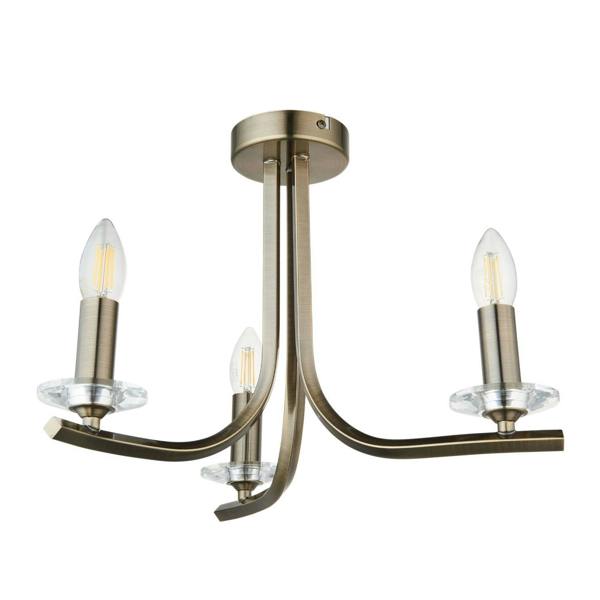 Pagazzi Lighting Morden 3 Light Antique Brass Semi Flush Ceiling Light