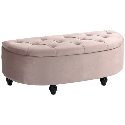 Wyld Haus Rafili Velvet Pink Semi Circle Storage Bench With Tufted Seat