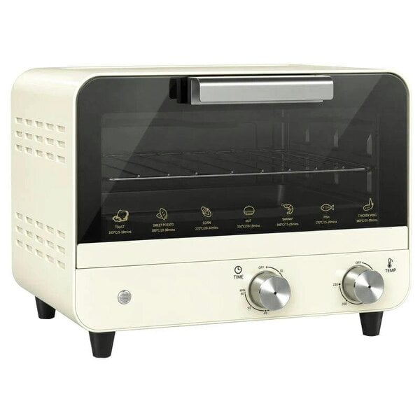 Mini Oven, Small Toaster Oven with Glass Door, Adjustable Temperature and Timer, Accessory Included, 750W, Cream White