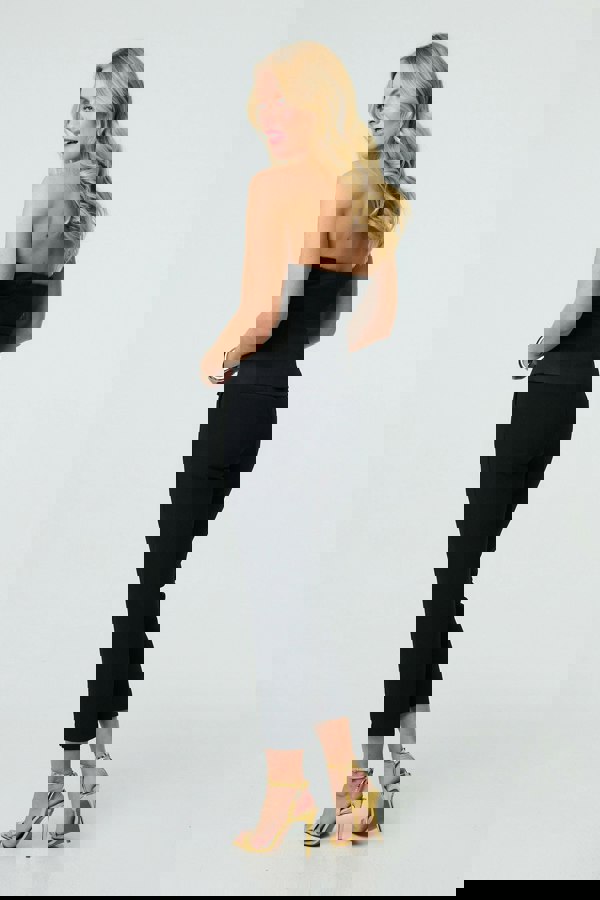 Black | Button Front Strapless Waistcoat Vest Top
