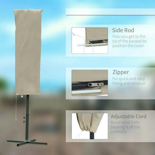 Outdoor Cantilever Umbrella Cover with Rod, Zipper, Khaki