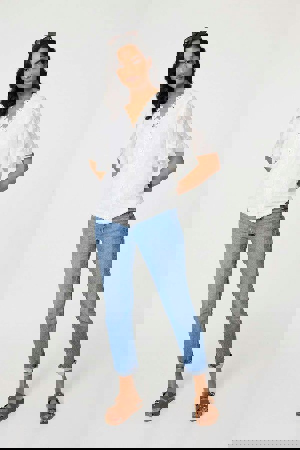 White | Floral Lace Detail Flared Sleeve Blouse