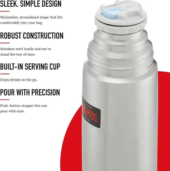 Thermos Light & Compact Stainless Steel Vacuum Flask 1L