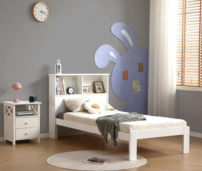 Mission TM Easton Wooden Single Bed Frame with Shelf Headboard, White or Grey