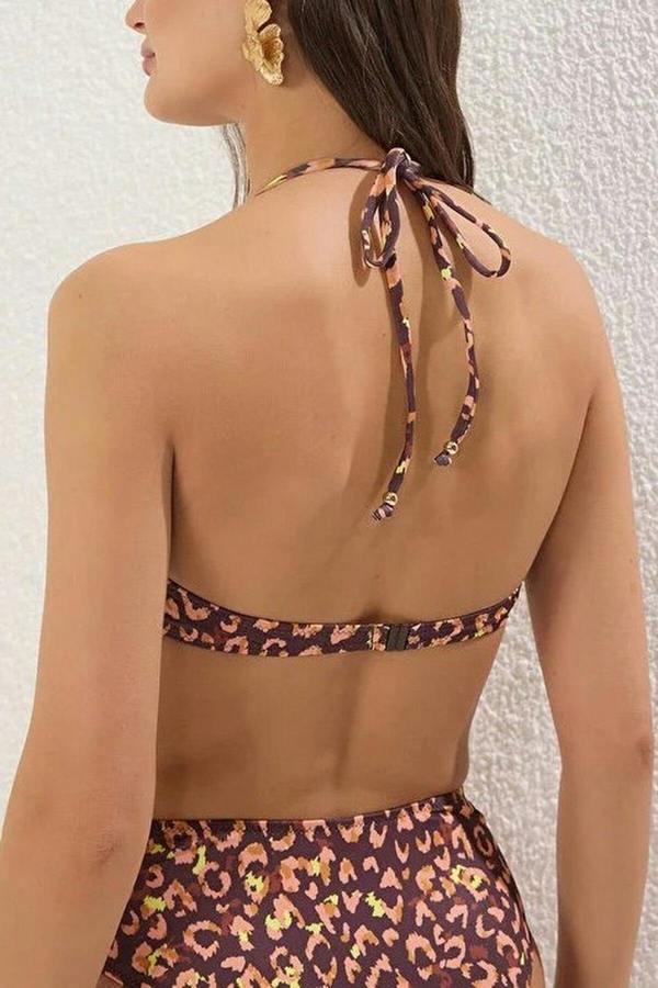 WOVCOR Leopard Print V-Wire Balconette Covered Bikini Top