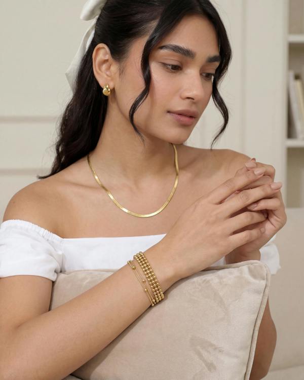 Elk & Bloom Triple Beaded Satellite Chain 14K Gold Link Bracelet