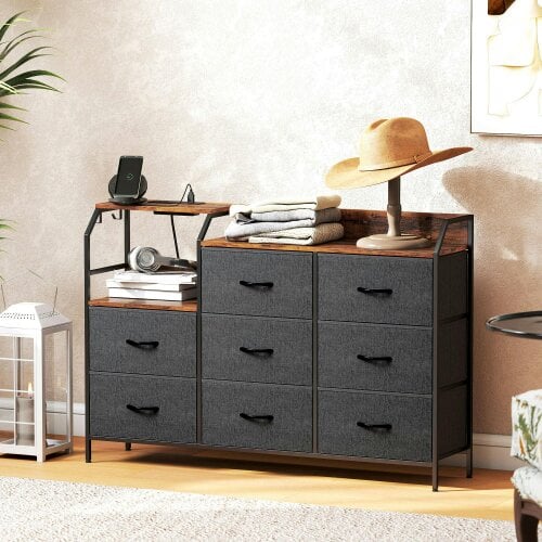 Wyld Haus Comke Metal And Wood Brown And Black 8 Drawer Storage Chest With Integrated Charging Station