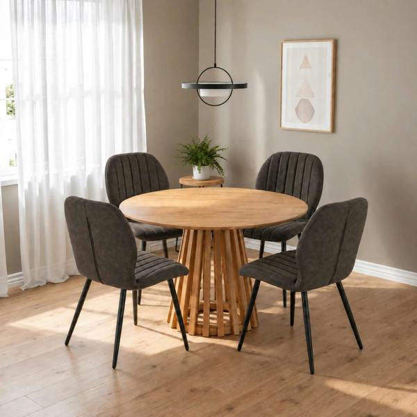 Outdoor Living Kayci Round Oak Dining Table with 4 Jaydn Chairs - Grey