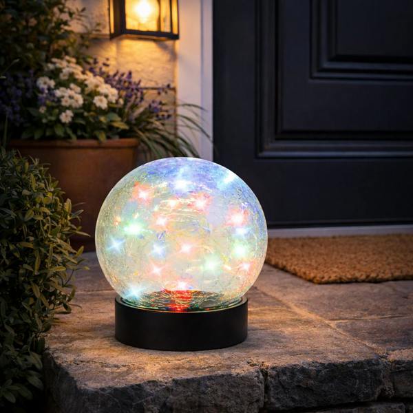 Gardenwize Solar Crackle Ball Light – Multi-Coloured 15cm LED Globe