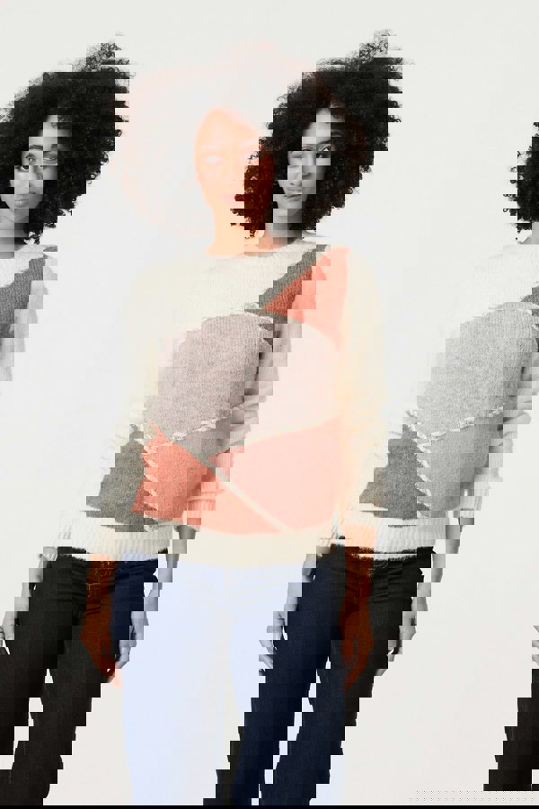 White | Asymmetric Colour Block Knitted Jumper
