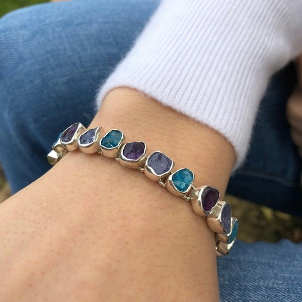 Sterling Silver Rough Blue Stones Bracelet - Reeves & Reeves