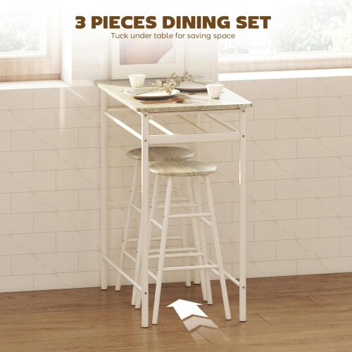 Wyld Haus Fira Rodo Metal And Wooden White And Oak Breakfast Bar Table And Stool Set With Storage