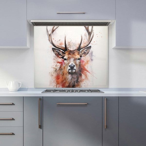 Warren Reed - Designer Watercolour Splashart Stag Face Kitchen Splashback